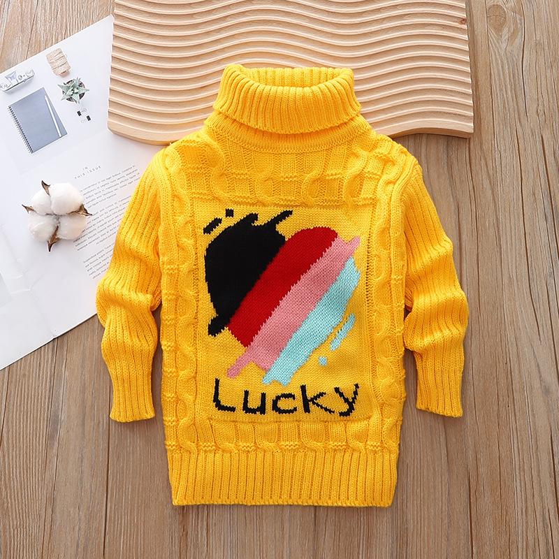 Детский свитер с высоким воротом, вязаный свитер, осенне-зимний пуловер Love, рубашка с длинными рукавами