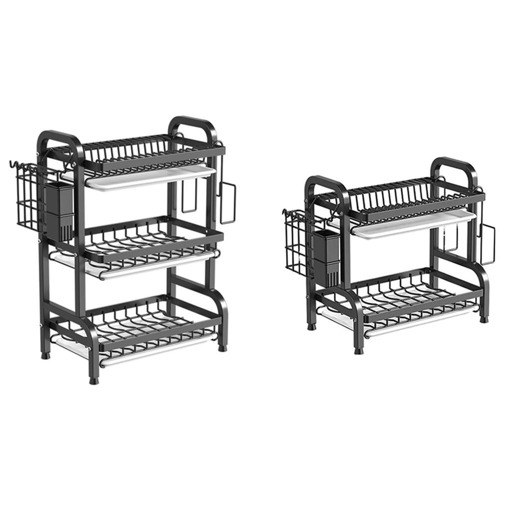 Сушилка для посуды, 2-уровневая, компактная, кухонная сушилка для посуды, комплект с большой антикоррозийной сушилкой для посуды с держателем для столовых приборов