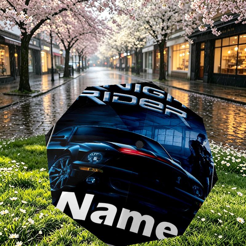 Custom Name Personalized Knight Rider Print Umbrella, Auto Open Close, 8‑Rib Sturdy Frame, Commute Camping Hiking Use, Birthday Gift