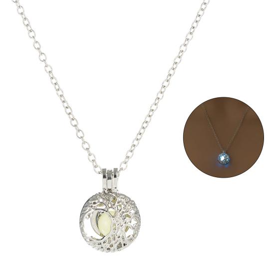 Tree Shape Pendant Charm Necklace Openable Luminous Stone Hollow Women Necklace Jewelry Accessory