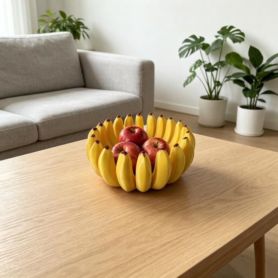 xiaobudian 3D Printed Banana Fruit Bowl, Large Capacity Tray Holder, Decorative Shape Food Serving Plate for Kitchen, Dining Table