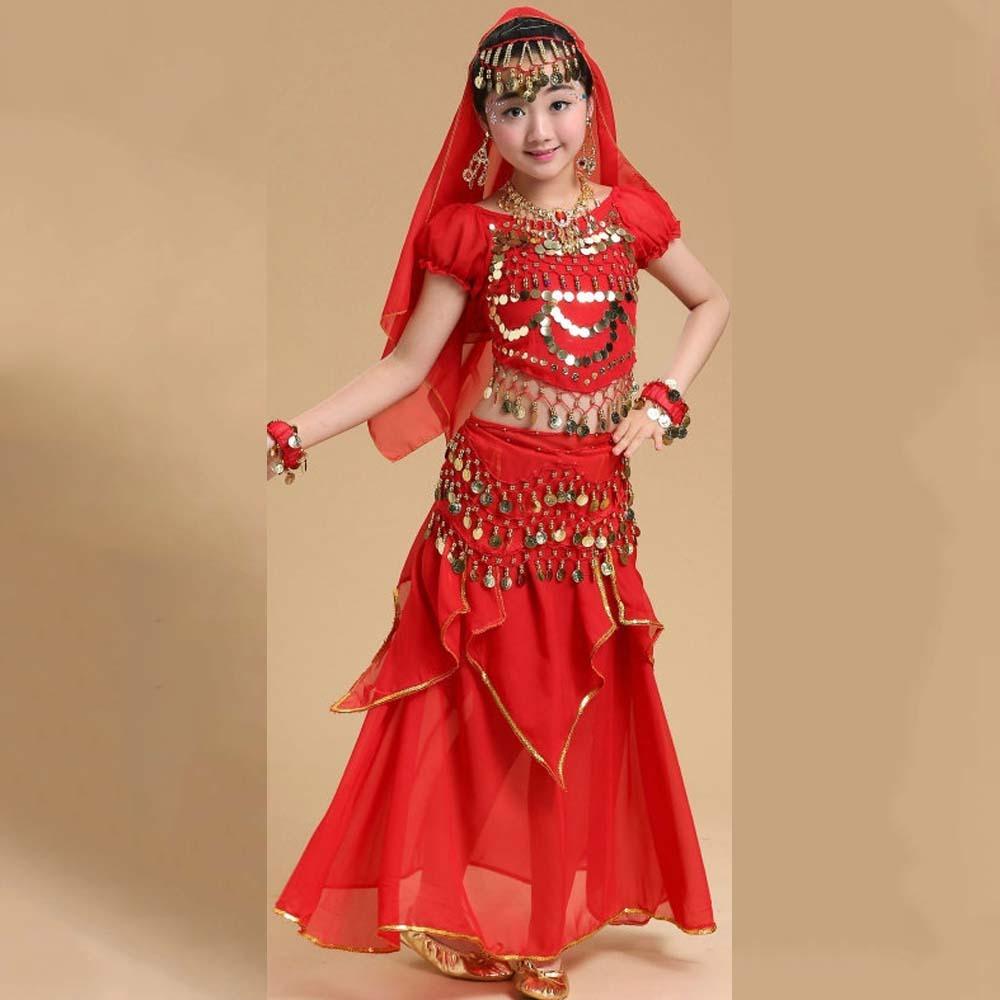 Платье принцессы, костюмы для танца живота, красочная индийская одежда для девочек, милый комплект танцевальных костюмов для малышей