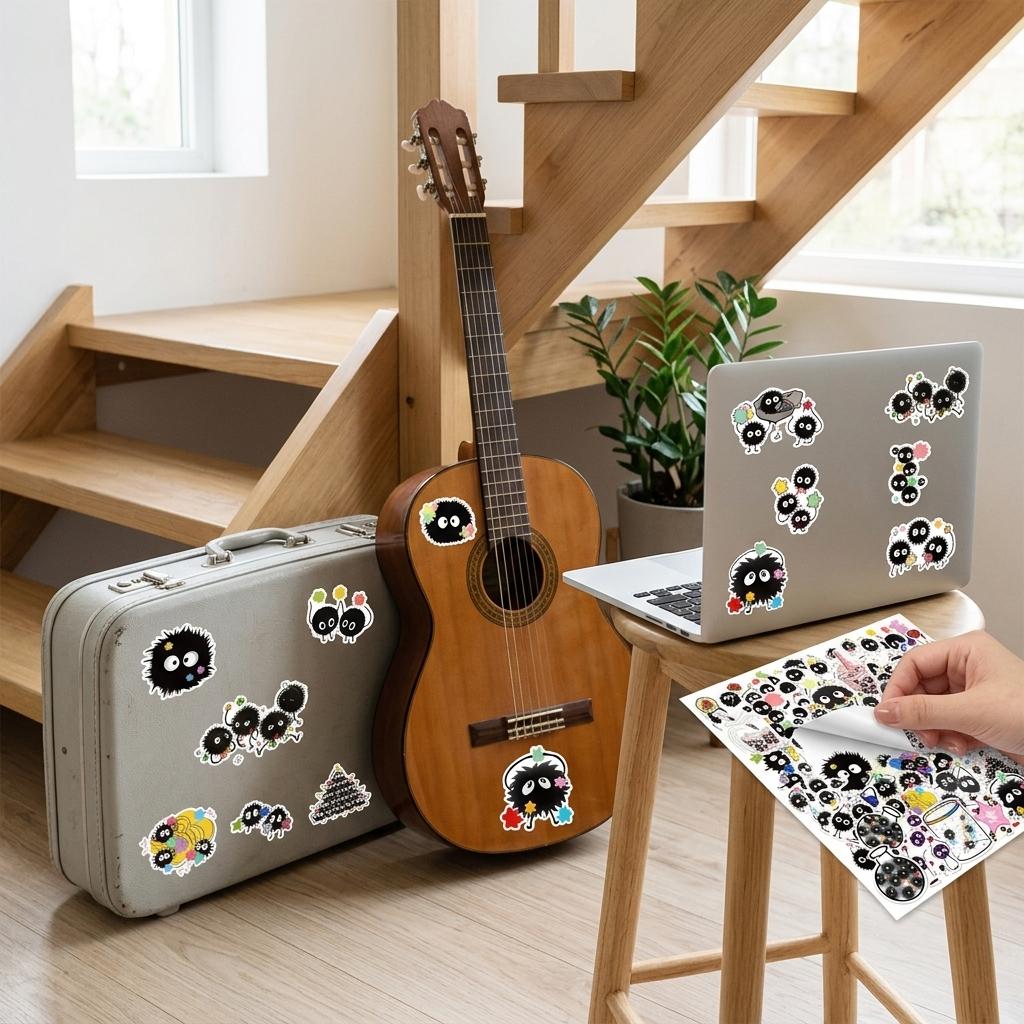 54Pcs Cartoon Coal Ball Stickers Waterproof PVC Decals for Guitar Luggage Laptop DIY Decoration
