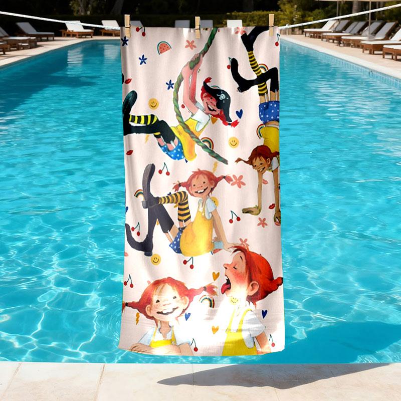 Pippi Longstocking Print Beach Towel Design, Soft, Lightweight. for Home Bathroom, Spa, Pool, Yoga, Surfing, Camping, Gift for Family, Friend