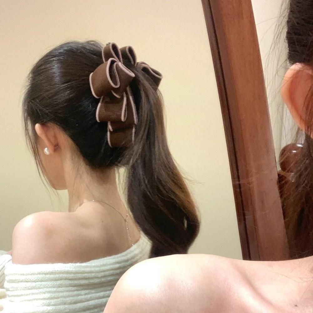 Korean Style Bow Vertical Clip Sweet Ponytail Holder Durable Women Hair Claws Girls Gift