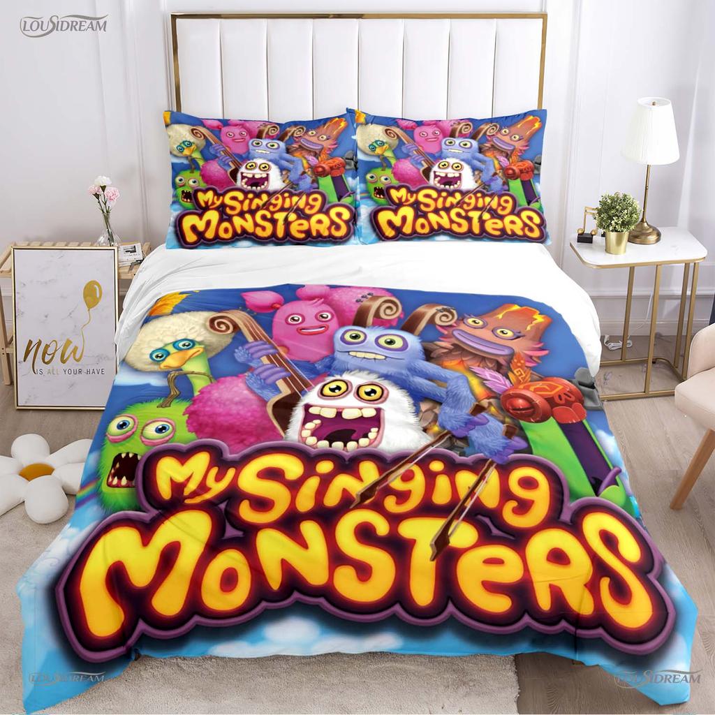Забавный набор постельного белья My Singing Monster на все сезоны: пододеяльник, одеяло, наволочки. Односпальный/Двуспальный/Полуторный/Двуспальный