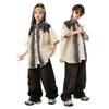 Kids Hip Hop Dance Outfit Set Boy Girl Streetwear Performance Costume Cotton Shirt Pants Vest Hat Necklace
