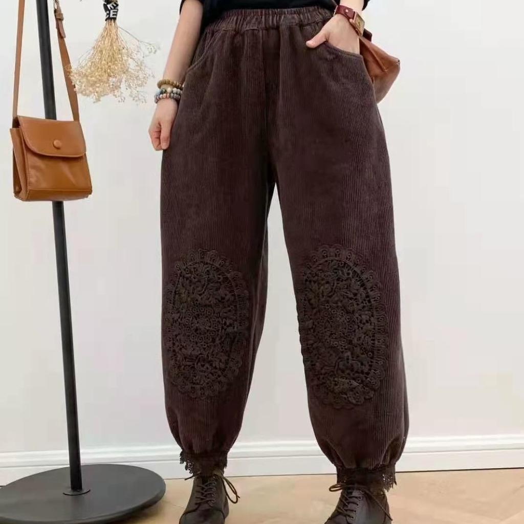 Women Corduroy Plus Plush Harem Pants Autumn Winter High Waist Baggy Trousers Warm Lined Vintage Trousers