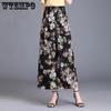 Women Spring Summer Floral Printed Ice Silk Wide Leg Pants Elastic High Waist Thin Mother's Loose Nine Point Skirt Pants