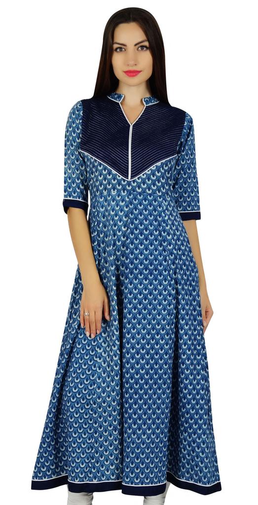 Bimba Women Ethnic Anarkali Kurta Block Print Designer Kurti Casual Wear