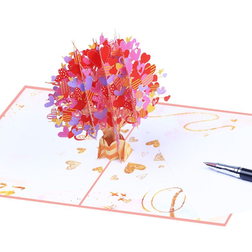 Romantic 3D Heart Tree Card with Envelope Moon Wedding Cards Valentines Day Greeting Cards Gifts