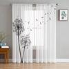 Черно-белые тюлевые шторы с одуванчиком для украшения гостиной, современная шифоновая прозрачная вуаль, кухонная занавеска