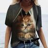 Fashion Women's T-shirt Cat Printed Short Sleeve Female Harajuku Tees Ladies T Shirt Oversized V-neck Tops Animal Women Clothing