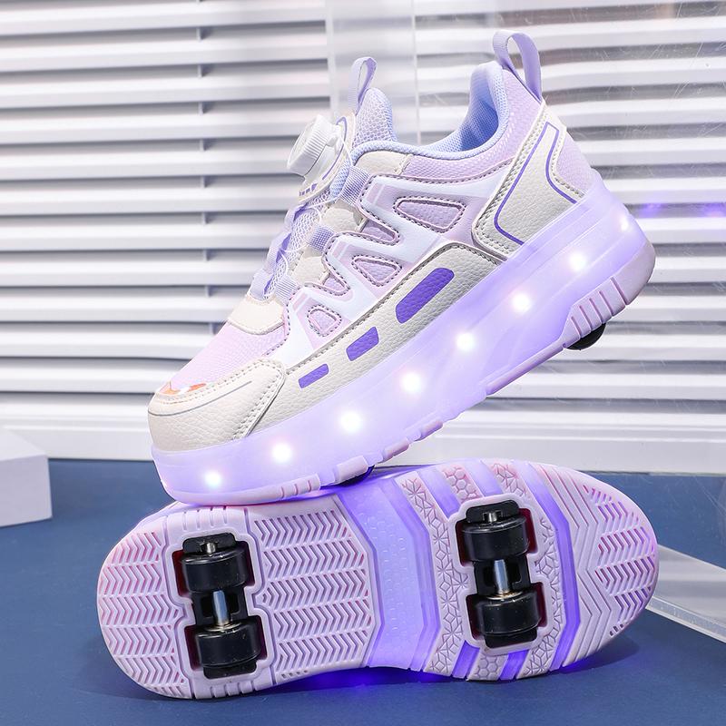 Роликовые кроссовки Детские кроссовки с 4 колесами LED подсветка Светящиеся Детские Светящиеся Модные Уличные Спортивные Обувь Девочки Мальчики Подарки