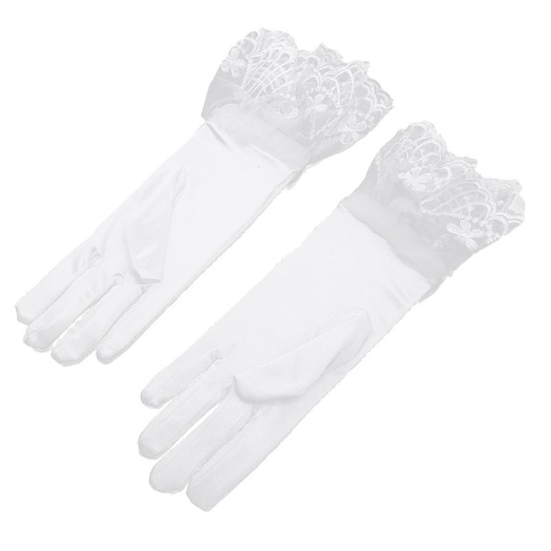 Women Bridal Elegant Wedding Short Gloves Mesh Satin Beaded Pearl Gloves Evening Dress Accessories