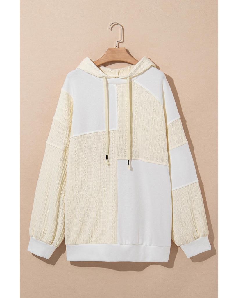 Azura Exchange Beige Textured Patchwork Exposed Seam Plus Size Hoodie