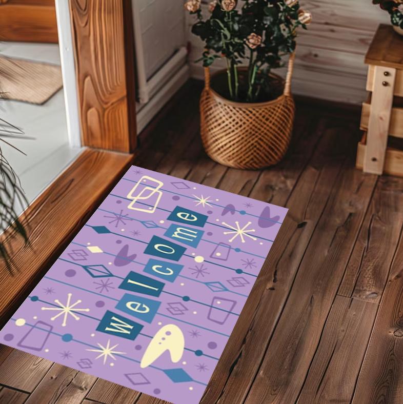 Желтый Ретро Приветственный Коврик Эпоха Атома Середина Века Модерн Коврик для Гостиной Домашнее Украшение Ретро