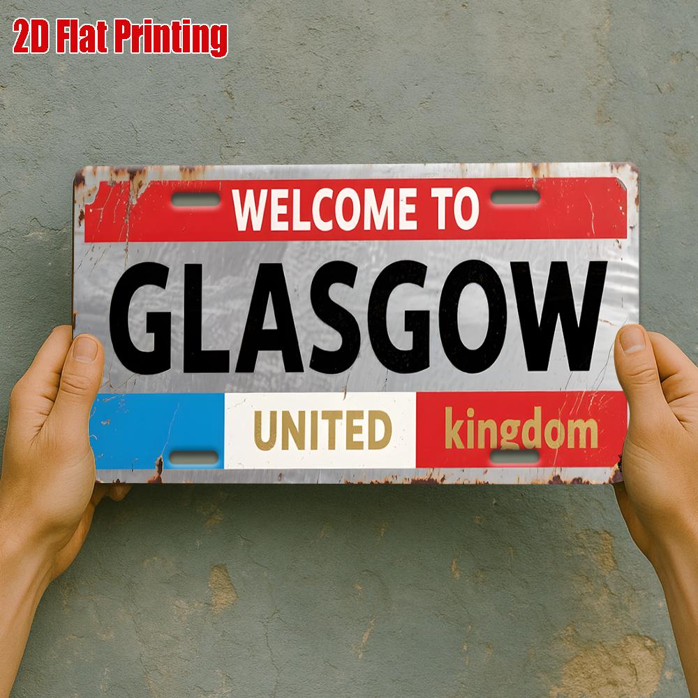 Tin Sign Vintage Durable Metal Plaque Wall Decor Welcome to Glasgow United Kingdom Home Office Bar Man Cave Wall Art