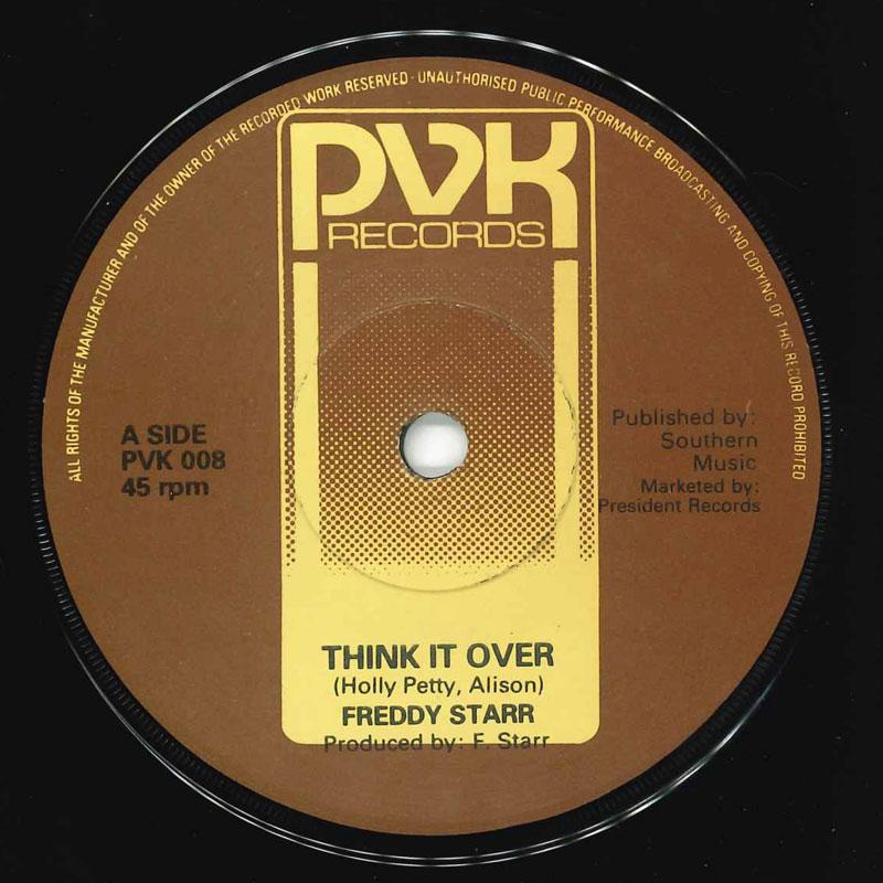 7-дюймовая пластинка FREDDIE STARR Think It Over PVK008 PVK Records 1977 UK Rock Б/у