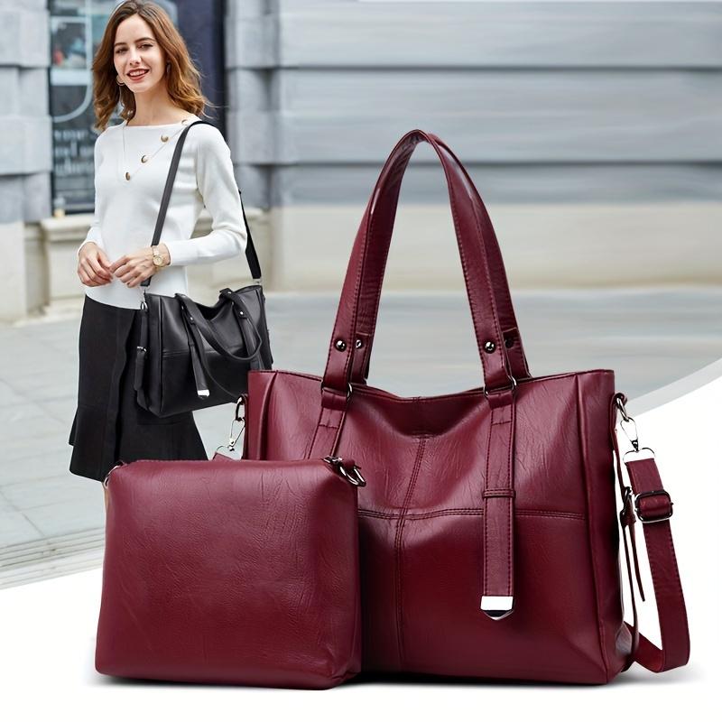 2pcs Large Capacity Solid Color Crossbody Bag + Small Storage Bag Set, Casual Water-Resistant Adjustable Shoulder Straps Bags For Men & Women