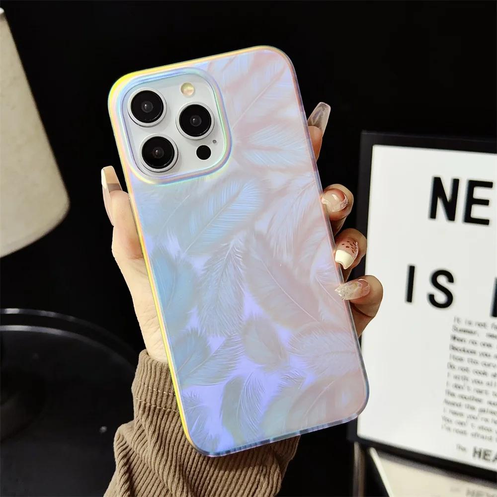 Радужный градиентный цветной чехол для iPhone 15 14 16 Pro Max 13 12 11 Волна Лазерное Перо Ударопрочная Акриловая Крышка для iPhone 15