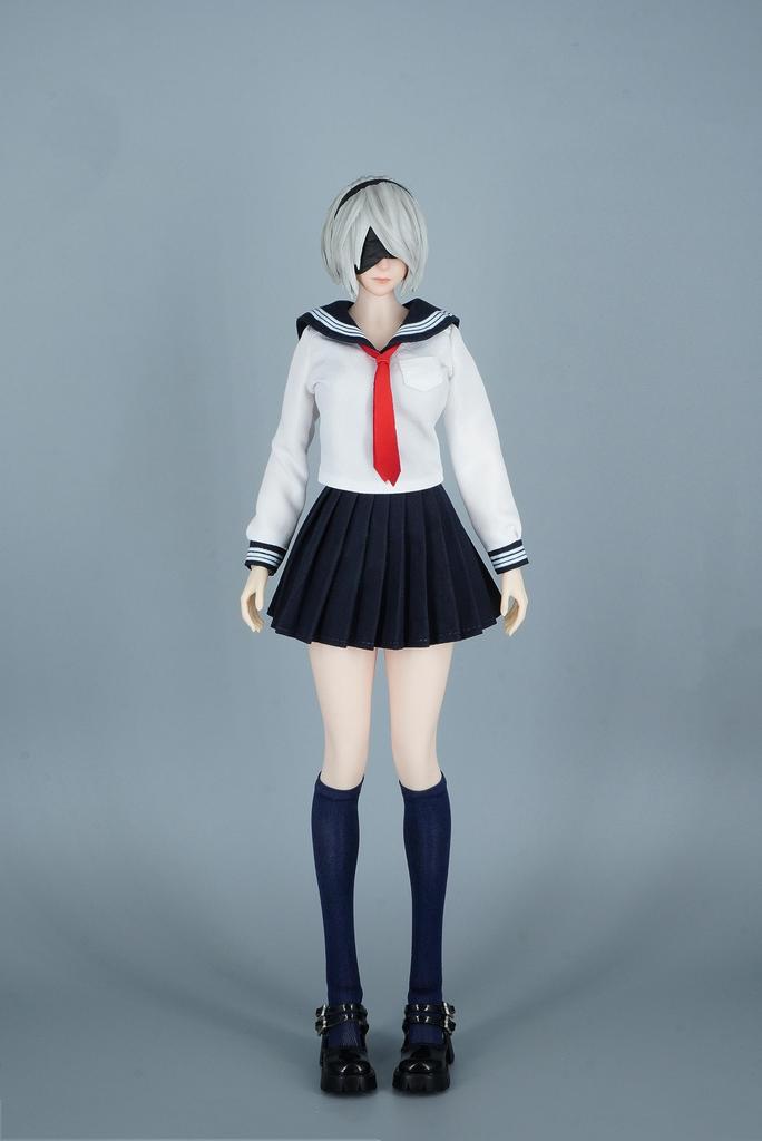 OBEST SAtoys JK High School Girl Swimsuit Uniform Set and Includes Pleated and Shoes 1/6 (Blue White) - Shirt, Tie, Swimsuit, Socks, (SA011A/SA011B)