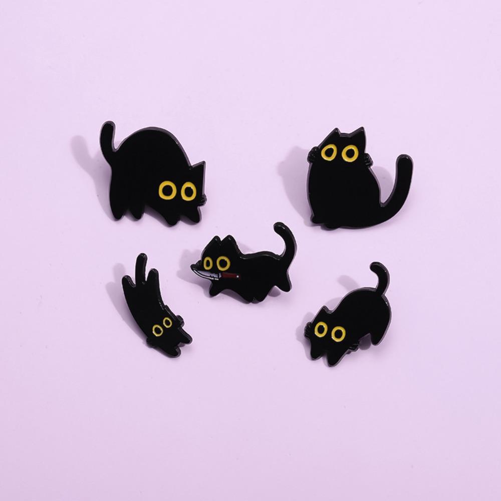 Брошь с мультяшным черным котом, металлический значок с изображением черного кота, эмалированная булавка с черным котом, украшение для школьной сумки