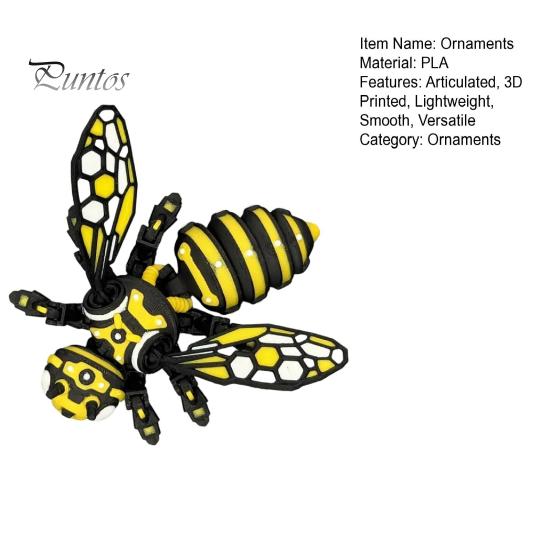 Unique Shelf Display Item 3D Printed Articulated Bee Figure Toy, Keychain Ornament, Posable Mechanical Customizable Poseable Insect Figurine