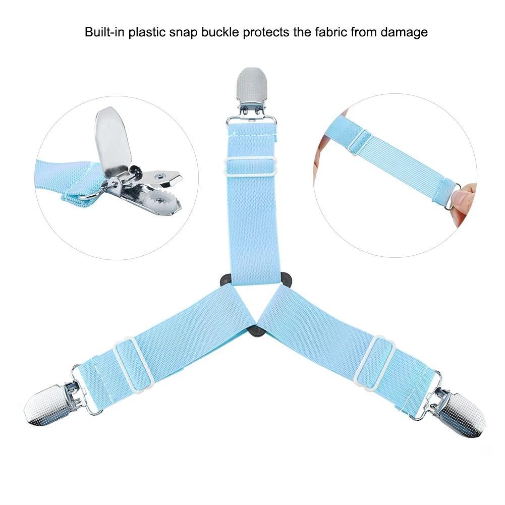 4PCS Blue Triangle Bed Mattress Sheet Clips Grippers Straps Suspender Fastener Holder