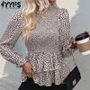 Women's Fashion Casual Spring Fall Leopard Print Long Sleeve O-Neck Blouses & Shirts