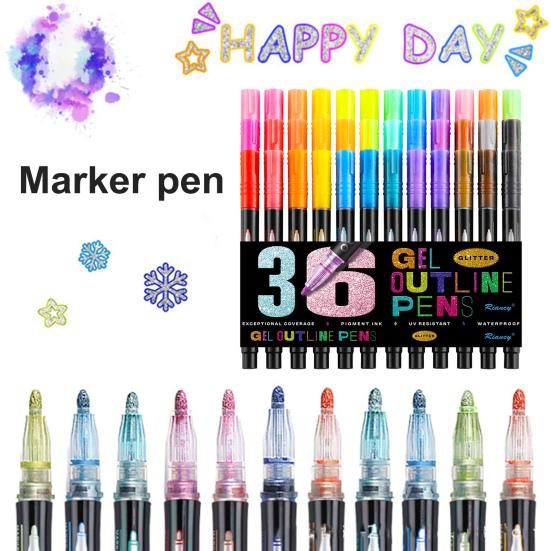 12/24/36 шт., мерцающий контурный маркер, сделай сам, подарочная бирка, поздравительная открытка, художественные проекты, детский рисунок, живопись, каракули, металлическая двойная линия, блестящая жидкость