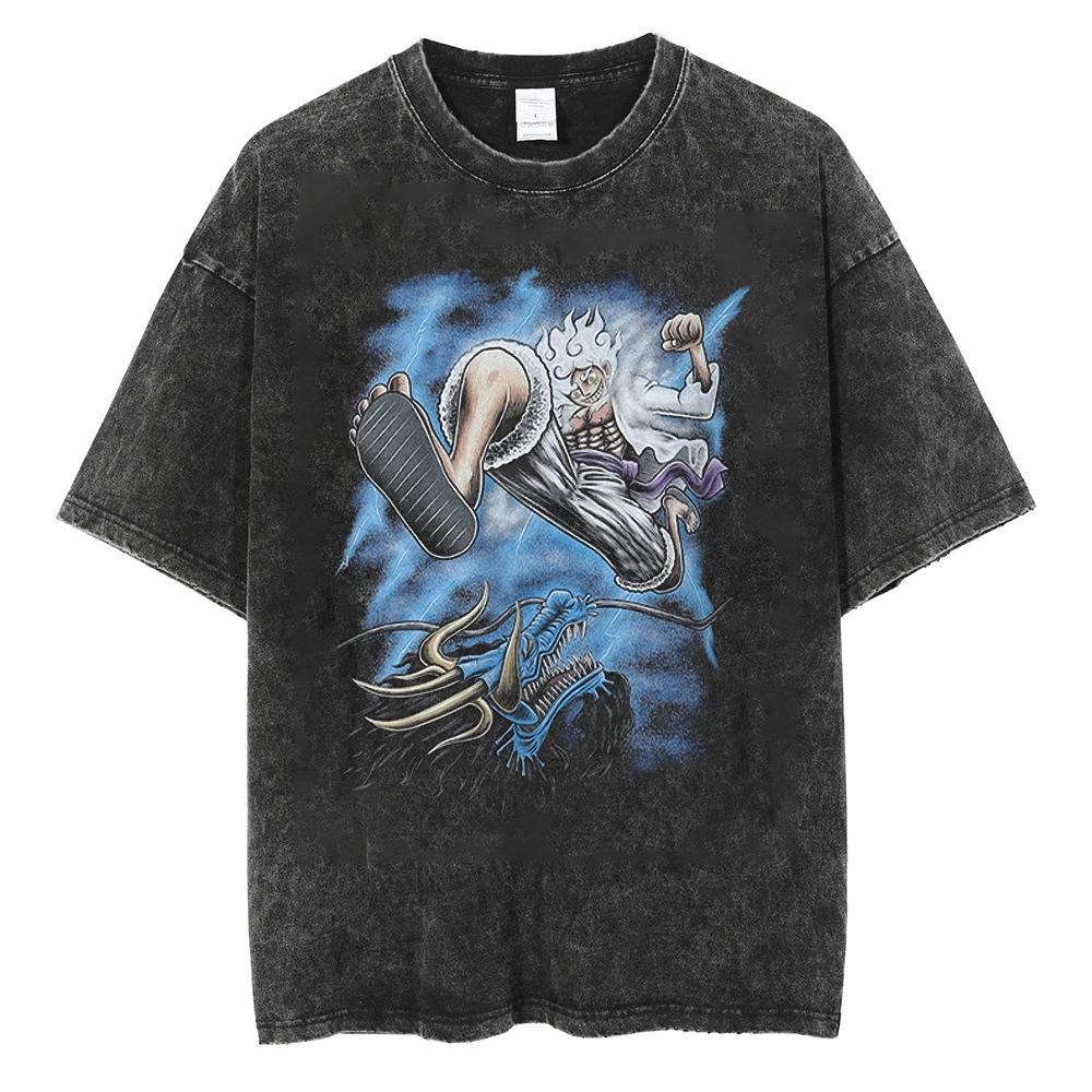 Men Hip Hop Streetwear Black TShirt Japanese Anime One Piece Vintage T Shirt Summer Harajuku Cotton Tshirt Short Sleeve Tops