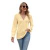 Autumn Winter Solid Color Lace Patchwork V-neck Long Sleeved Loose T-shirt Top