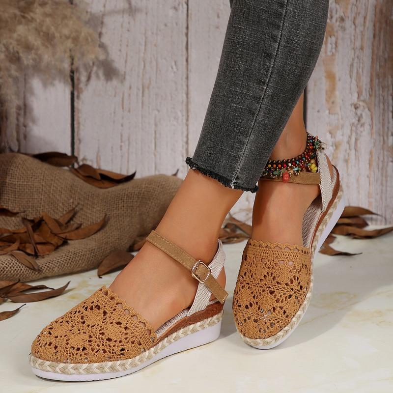 Модные женские сандалии Baotou, летние, новые, с круглым носком, из трикотажного полотна, с открытой платформой, дышащие, с танкеткой