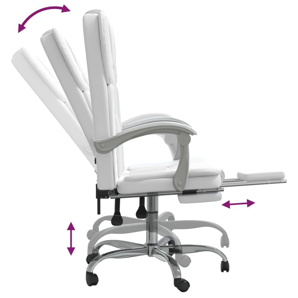 Office Chair with Reclining Function White Faux Leather
