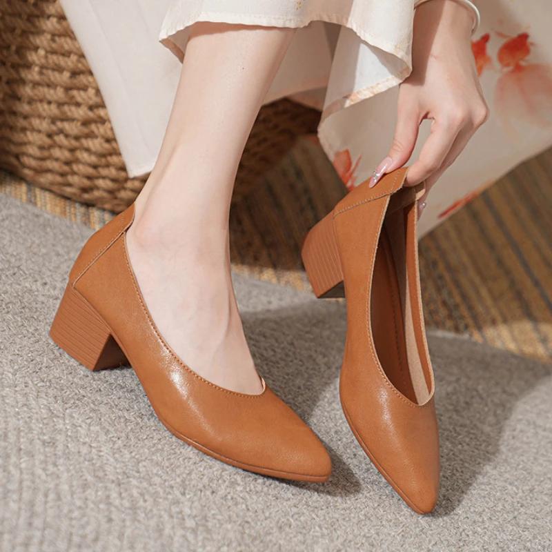 Модные туфли-дополнения, новые универсальные туфли из мягкой кожи с заостренным носком и небольшим каблуком, роскошные универсальные туфли на высоком каблуке для женщин