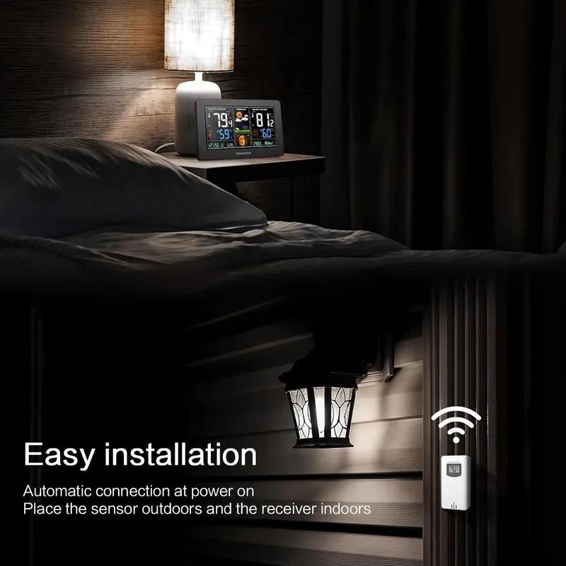 Wireless temperature and humidity meter weather clock home thermometer weather station LCD wall mounted large color screen