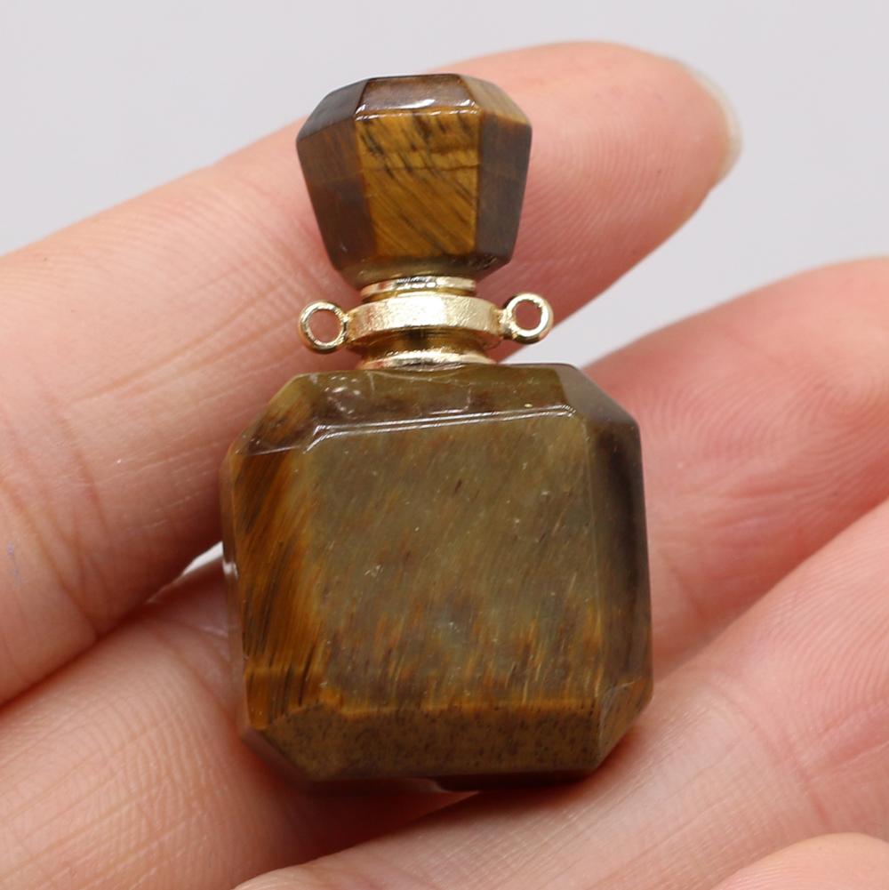 1Pc Small Natural Stone Perfume Bottle Pendants,Tiger Eye Stone Pendant Charms for Jewelry Making DIY Necklace Accessories Craft Gifts