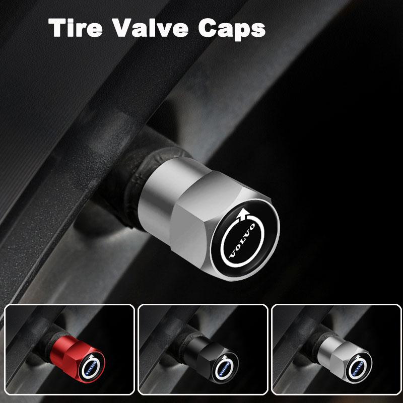 AABBA1 4Pcs Metal Car Wheel Tire Valve Caps Air Stem Covers For Volvo Rdesign Polestar AWD V50 S60 XC60 S40 XC40 XC90 V60 S80 S90 V90