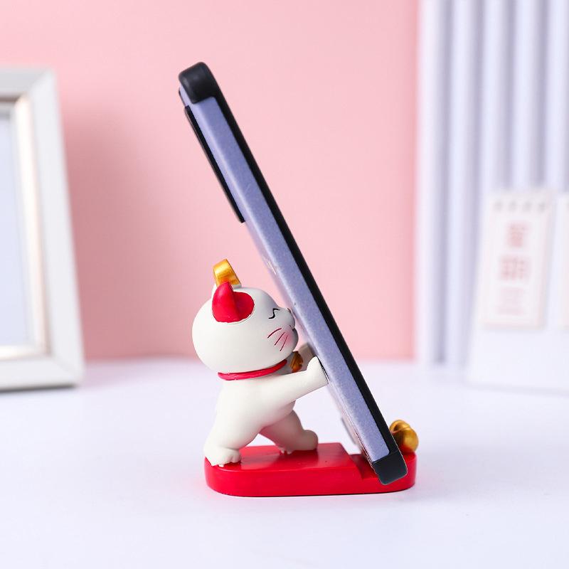 Chinese Style Cute Lucky Cat Resin Desktop Mobile Phone Brackets Lucky Ornaments