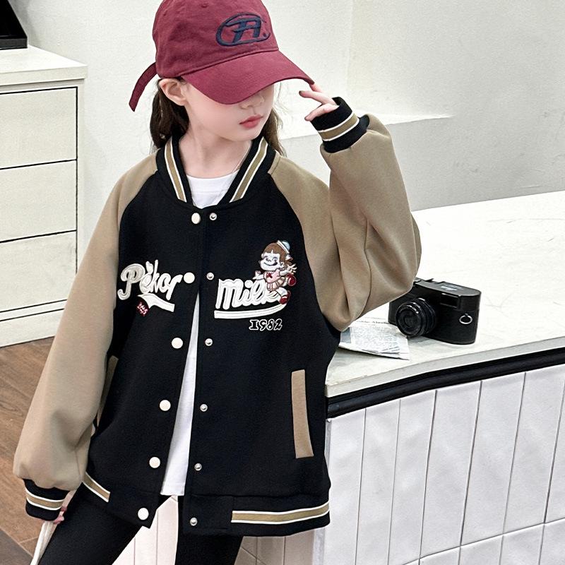 Стильные бейсбольные куртки для девочек весна-осень 2025 для детей среднего и старшего возраста