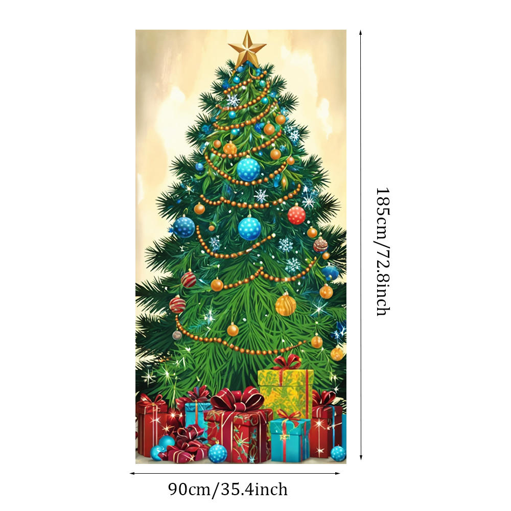 Christmas Tree Pattern Decoration 180x90cm 2025 Christmas Door Cover Banner Party Background Outdoor Porch Sign Can Customized
