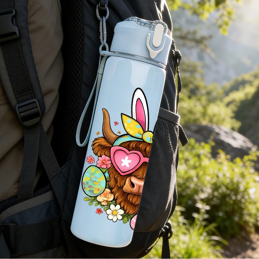 1PC Sunglasses Easter Bunny 750ml Color Plastic Sports Water Bottle Leakproof Flip Straw Lid Suitable for Sports Office Home Use