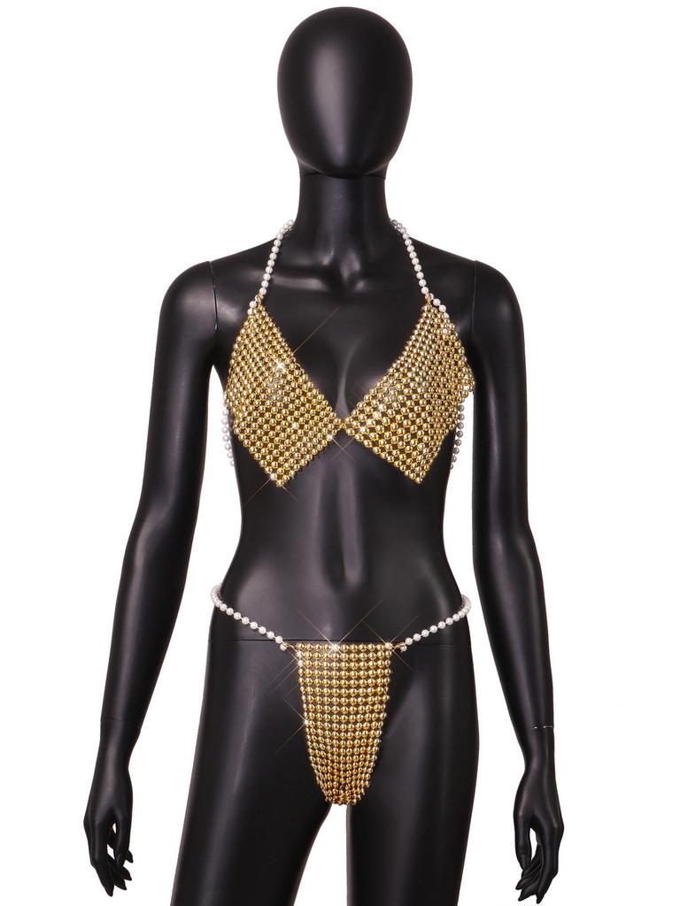 Женский летний новый сексуальный комплект с тремя точками жемчуга на шее для женщин доставка