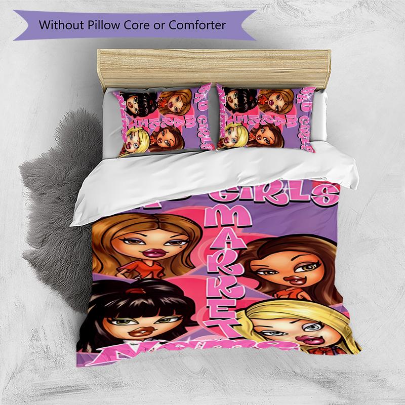 3pcs Custom Name Bratz Bedding Set Duvet Cover Closure Includes 1 Duvet Cover & 2 Pillowcases for All Seasons Bedroom Decor