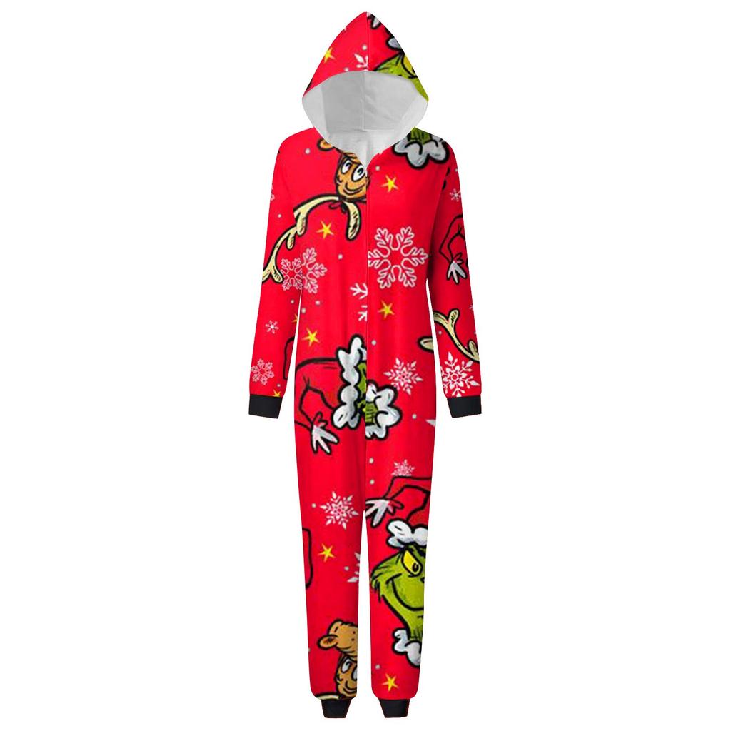 Домашняя одежда для родителей и детей с капюшоном и застежкой-молнией с принтом «Рождество»