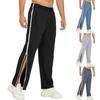 Men Sport Pants Side Zipper Closure Loose Straight Wide Leg Elastic Waist Soft Breathable Solid Color Gym