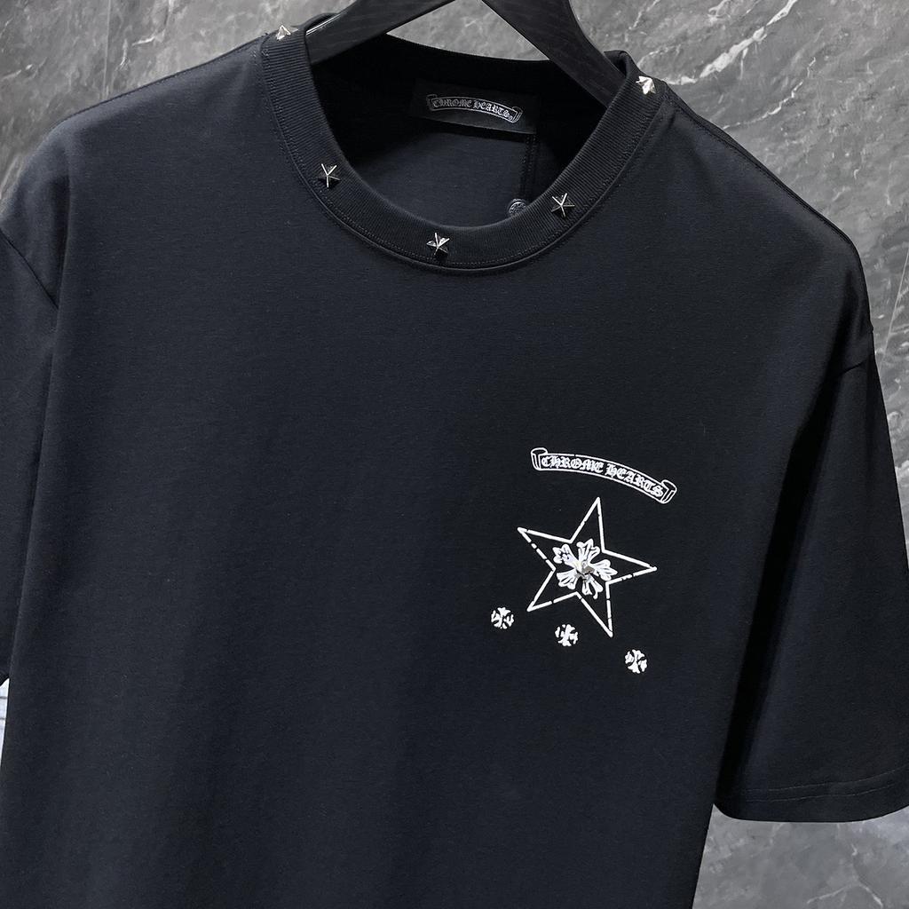 8956 CHROME HEARTS 2025 Summer New High Quality Cotton Round Neck Loose Large Size Men's and Women's T-shirt Couple T-shirt