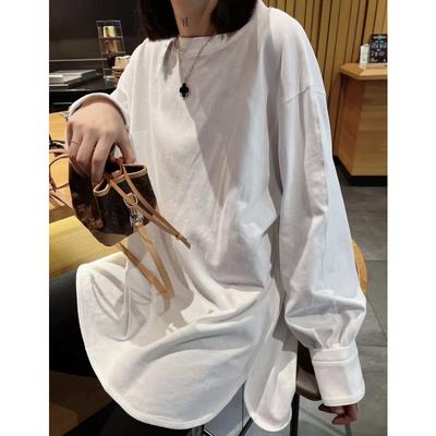 Футболка с длинными рукавами и неровными плечами из чистого хлопка, женская осенне-зимняя нижняя рубашка, дизайн Sense Niche Unique Split Top