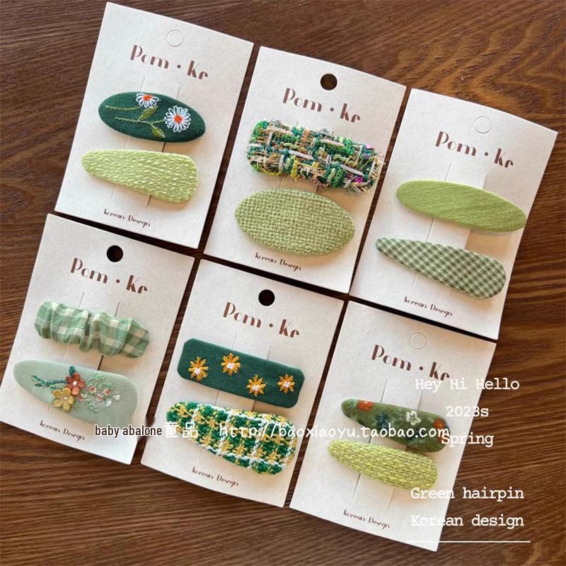 Корейская весенняя зеленая цветочная заколка для волос для детей - Милая вышитая цветочная заколка-невидимка